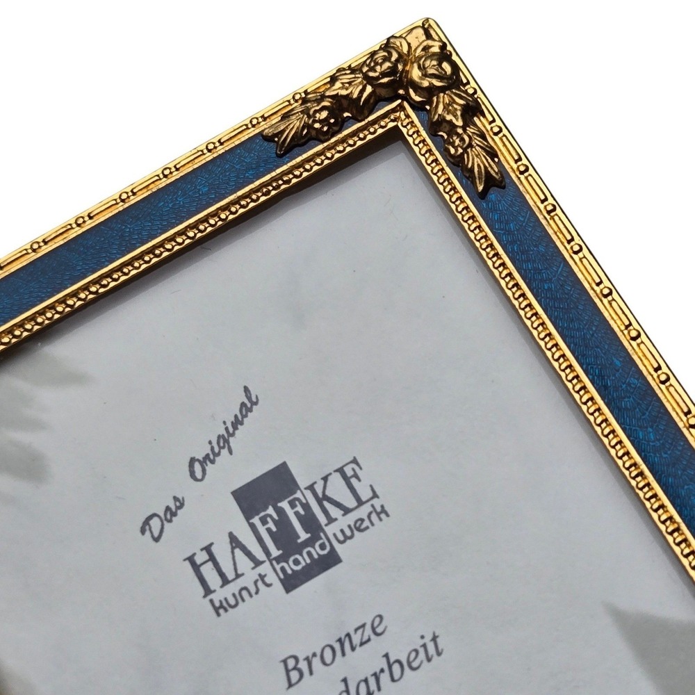 Haffke Picture Frame 3.5x5 Green Bronze Enamel Handcrafted Germany floral Luxury